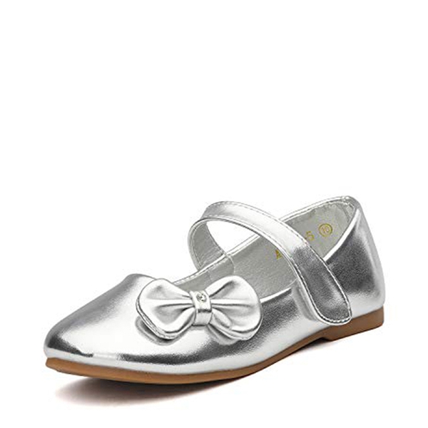 Toddler Girl's Ballerina Bow Flats - SILVER PU -  0